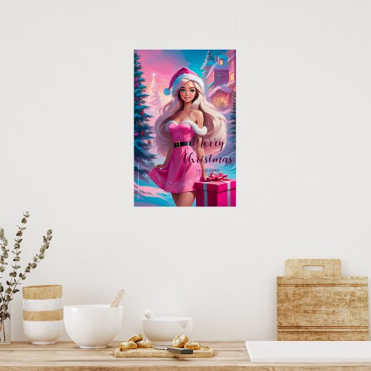 Poster Belle fille de Noël rose 01 (Cuisine)