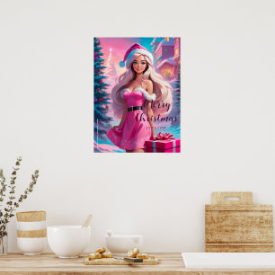 Poster Belle Fille de Noël Rose 01