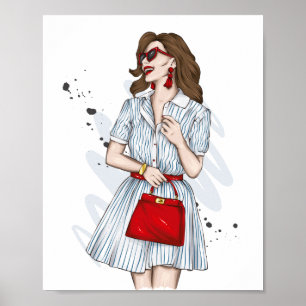 Poster Belle fille en vêtements élégants avec mode acc