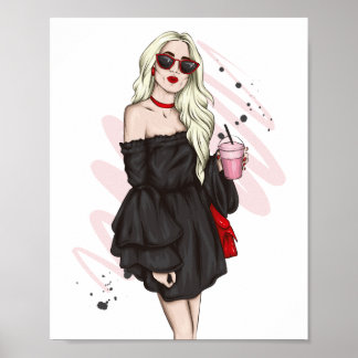 Poster Belle fille en vêtements élégants avec mode acc