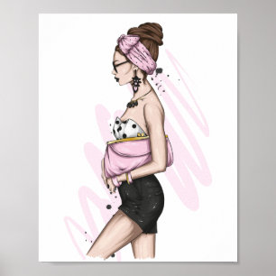 Poster Belle fille en vêtements élégants avec mode acc