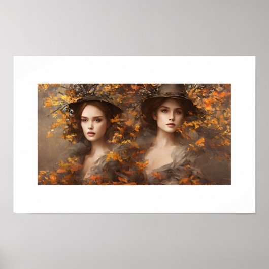 Poster Belle fille entourée de feuilles (Devant)