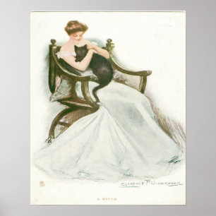 Poster Belle fille et chat noir