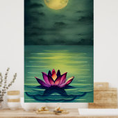 Poster Belle Fleur de Lotus Serene et une Pleine lune (Cuisine)