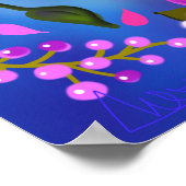 Poster Belle Fleurs rose vif et Baies Bleues (Coin)