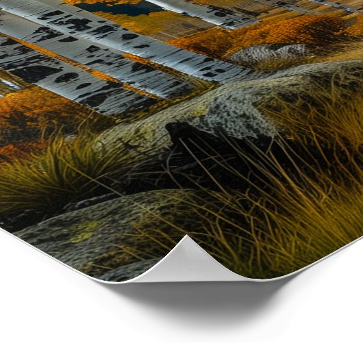 Poster Belle forêt de bouleaux en papier doré (Coin)