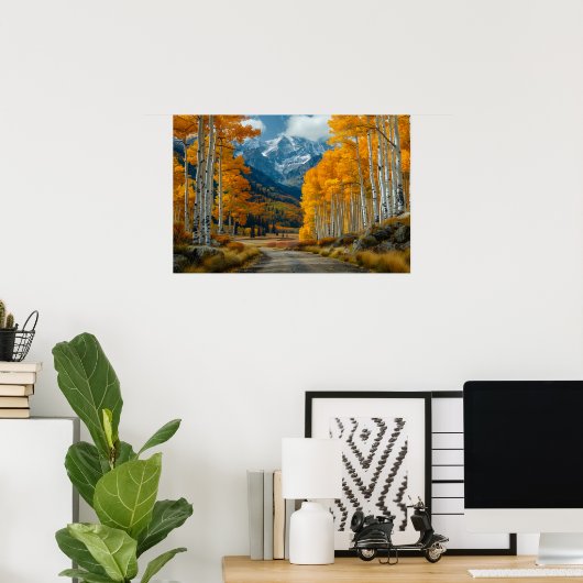 Poster Belle forêt de bouleaux en papier doré (Bureau à domicile)