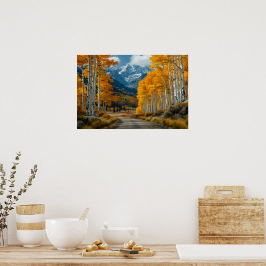 Poster Belle forêt de bouleaux en papier doré (Cuisine)