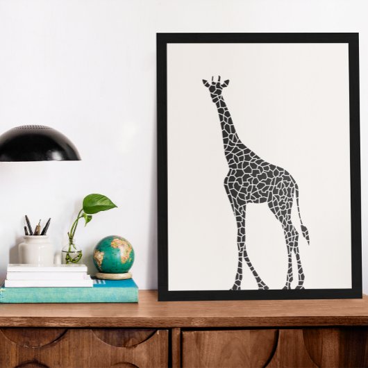Poster Belle Giraffe sauvage noire et blanche