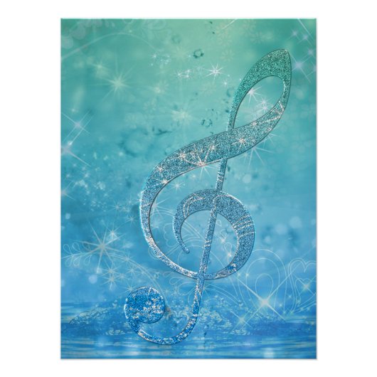 Poster Belle Glittery Blue Music Note Treble Clef (Devant)
