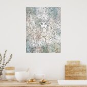 Poster Belle gothique fille avec un corbeau dessiné à la  (Cuisine)