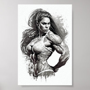 Poster Belle Gym Girl Flexant Ses Muscles