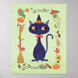 Poster Belle Halloween sorcière Art Chat Imprimer