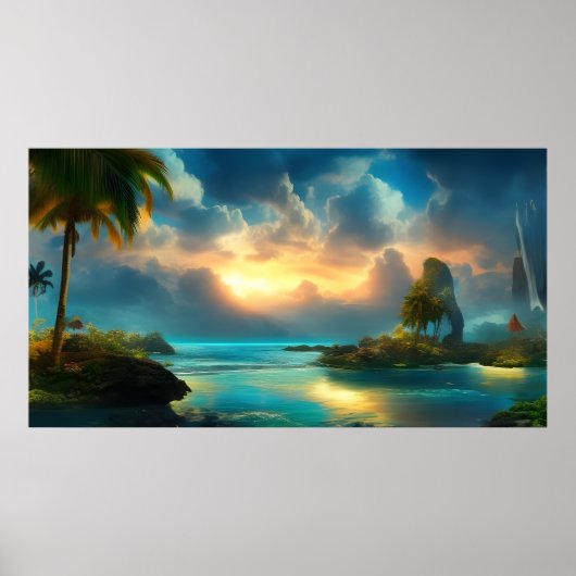 Poster Belle île tropicale Paysage Mer bleue (Devant)
