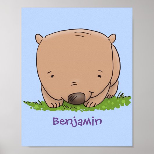 Poster Belle illustration de dessin animé de bébé wombat (Devant)