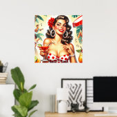 Poster Belle illustration de femme rétro (Bureau à domicile)