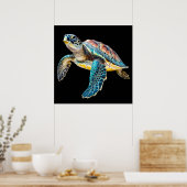 Poster Belle illustration de tortue de natation (Cuisine)