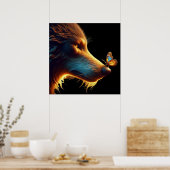 Poster Belle image de Wolf et Butterfly rétroéclairé or (Cuisine)