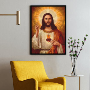 Poster Belle image religieuse Sacré Coeur de Jésus