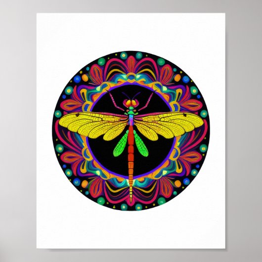 Poster Belle libellule, colorée et ornée (Devant)