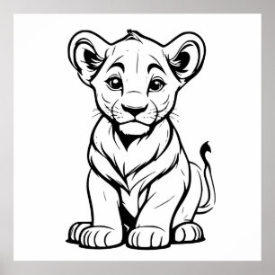 Poster Belle Lonely Blanc Lion Line Art Dessin