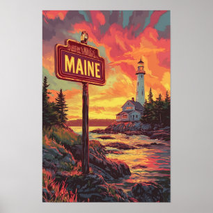 Poster Belle Maine USA Vintage Illustration Voyage
