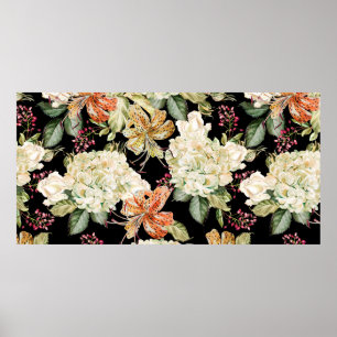 Poster Belle motif d'aquarelle avec fleurs d'hydra