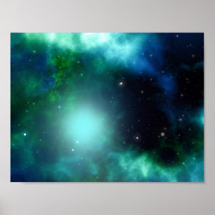 Poster Belle Nebula verte remplie d'étoiles