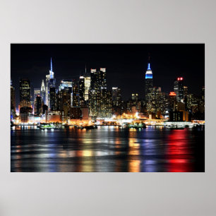 Poster Belle New York Night Lights Reflecting River