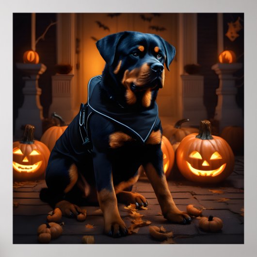 Poster Belle nuit de Chien à Halloween Rottweiler avec Ci (Devant)