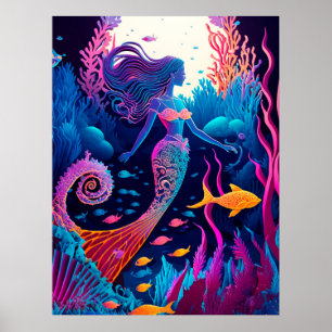 Poster Belle nymphe de la mer de sirène