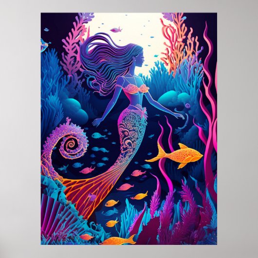 Poster Belle nymphe de la mer de sirène (Devant)