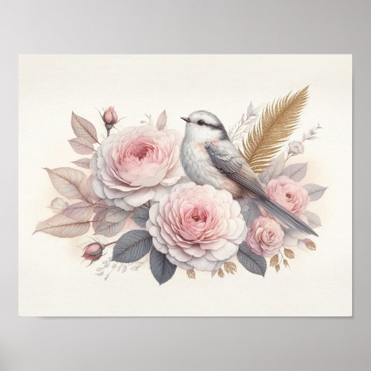 Poster Belle Oiseau & Art de Roses (Devant)