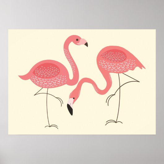 Poster Belle Paire Rose De Flamants roses Illustration (Devant)