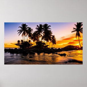 Poster Belle Palmiers tropicaux de l'île du Pacifique Sud