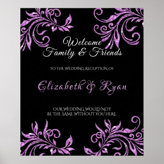 Poster Belle Parties scintillant rose tourbillons Mariage (Devant)