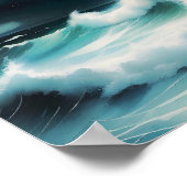 Poster Belle peinture cool Bleu Océan avec vagues (Coin)