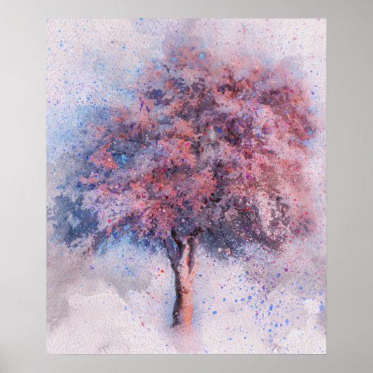 Poster belle peinture d'aquarelle de cerisier fleuri (Devant)