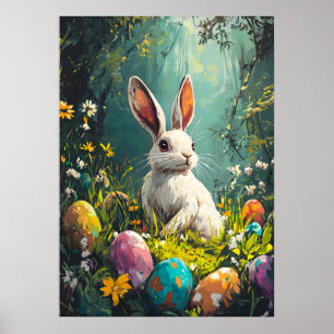 Poster Belle Peinture de lapin de Pâques