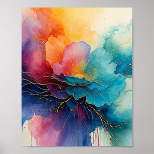 Poster Belle peinture d'eau fleurie avec flottant