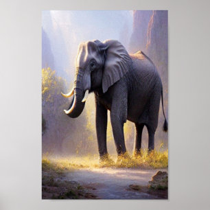 Poster Belle peinture d'un éléphant dans sa nature