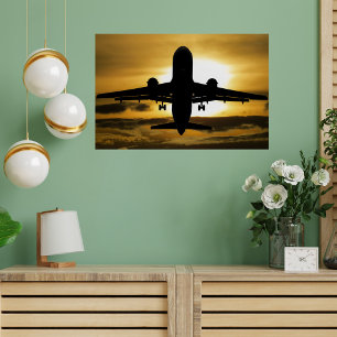 Poster Belle photo d'avion et de coucher de soleil, aviat