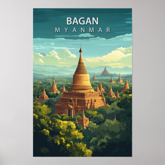 Poster Belle Place Bagan Myanmar Art Travel (Devant)