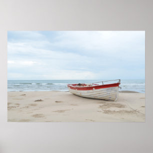 Poster Belle plage Petit Bateau Bleu Océan Bleu Ciel Bleu