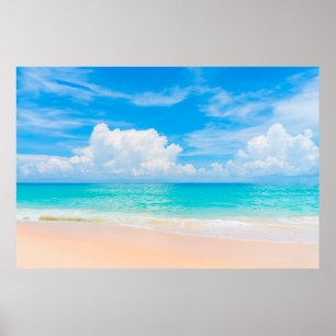 Poster Belle plage tropicale avec ciel bleu et c blanc