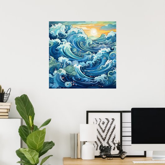 Poster Belle plage vagues océaniques (Bureau à domicile)