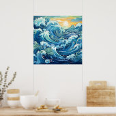 Poster Belle plage vagues océaniques (Cuisine)