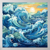 Poster Belle plage vagues océaniques (Devant)
