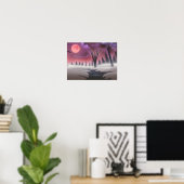Poster Belle Pleine lune Pink Midnight Foggy Forest (Bureau à domicile)