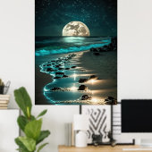 Poster Belle Pleine lune Plage Océan étoile Nuit (Bureau à domicile)